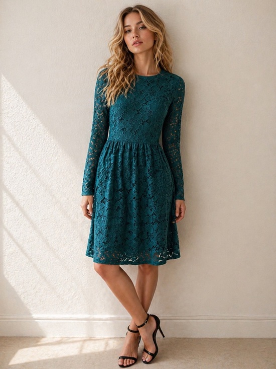 H&M Dresses & Skirts - H&M Teal Lace Dress – Size S | Feminine Fit & Flare